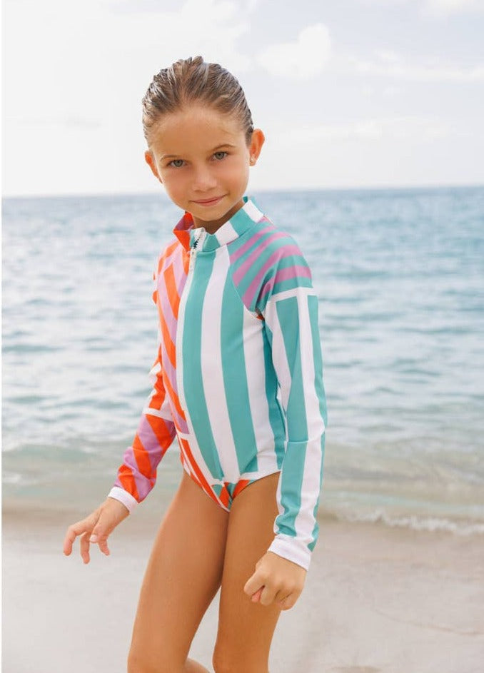 kids one piece swimsuit long sleeve with UPF 50+