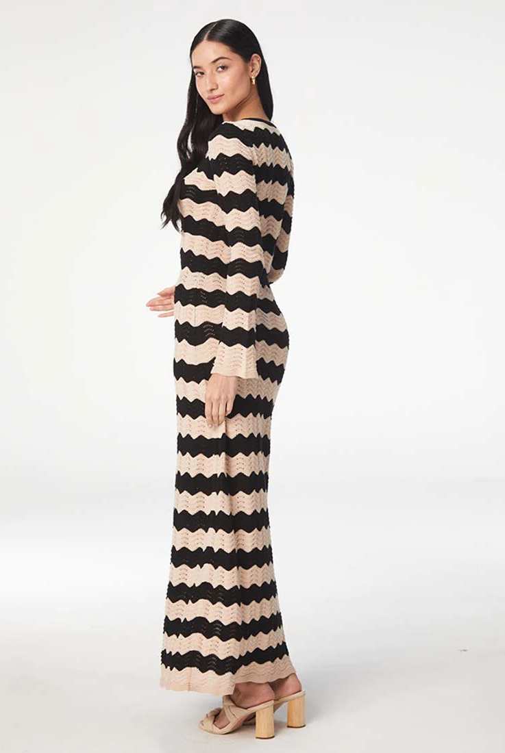 Ella Stripes Knitted Maxi Dress in Neutral