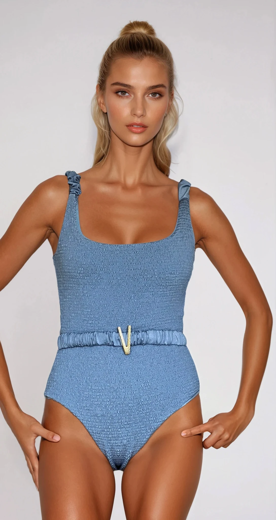 blue one piece swimsuit