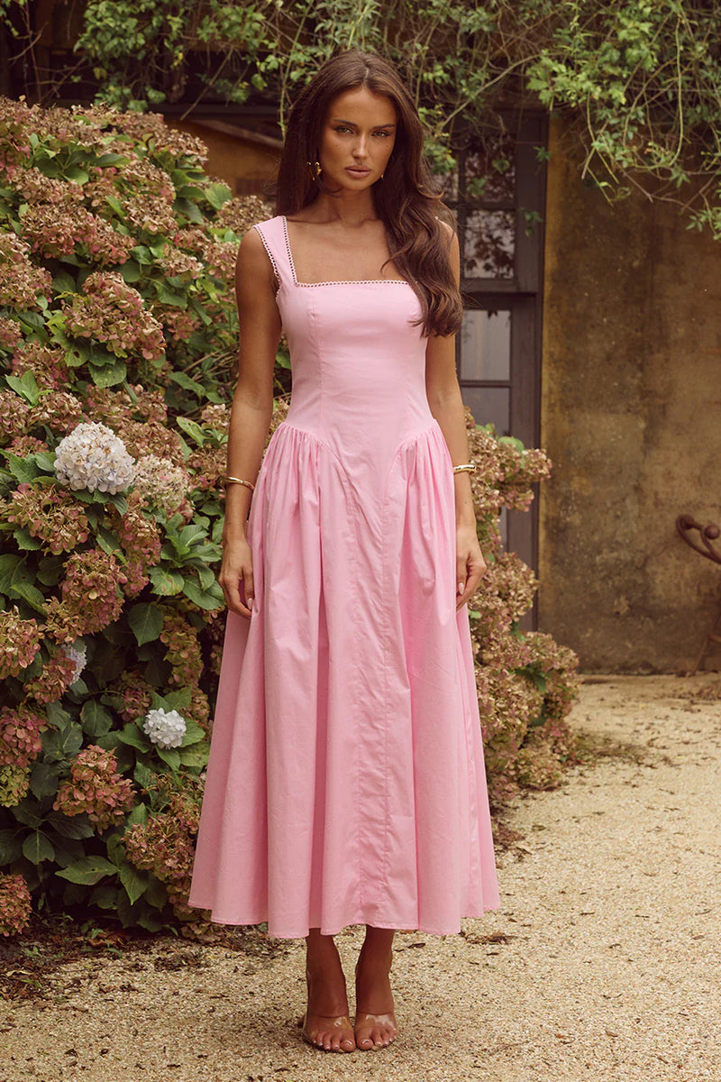 knee length dresses for ladies Final Sale Plus Size Collar Button Up Midi Dress in Pink main image 1