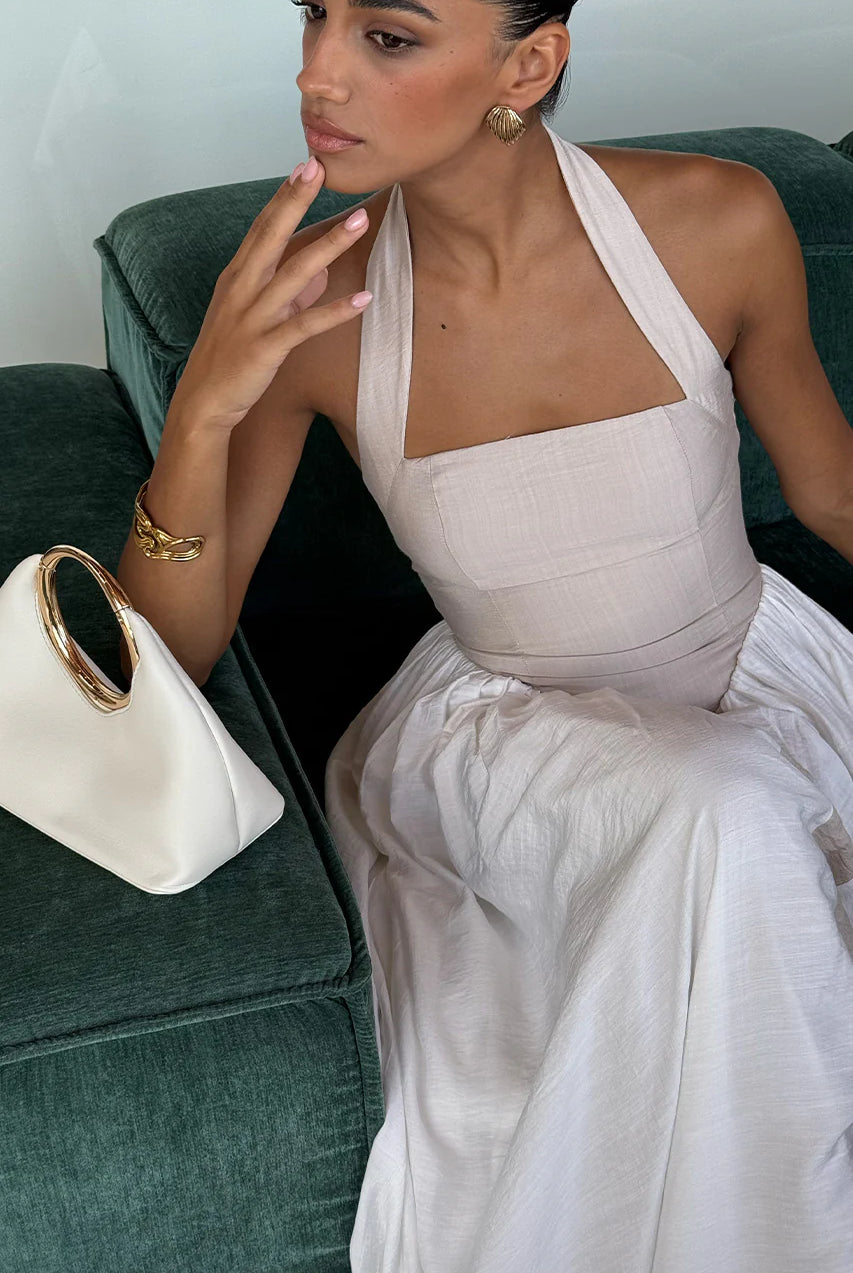 SAMMI MIDI DRESS - SAND/WHITE