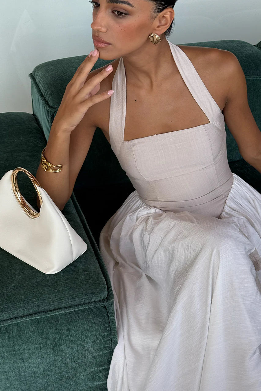 SAMMI MIDI DRESS - SAND/WHITE