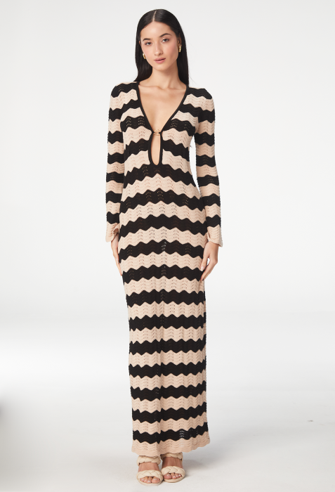 Ella Stripes Knitted Maxi Dress in Neutral