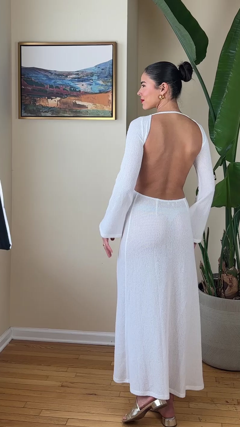 White long sleeve sheer maxi dress