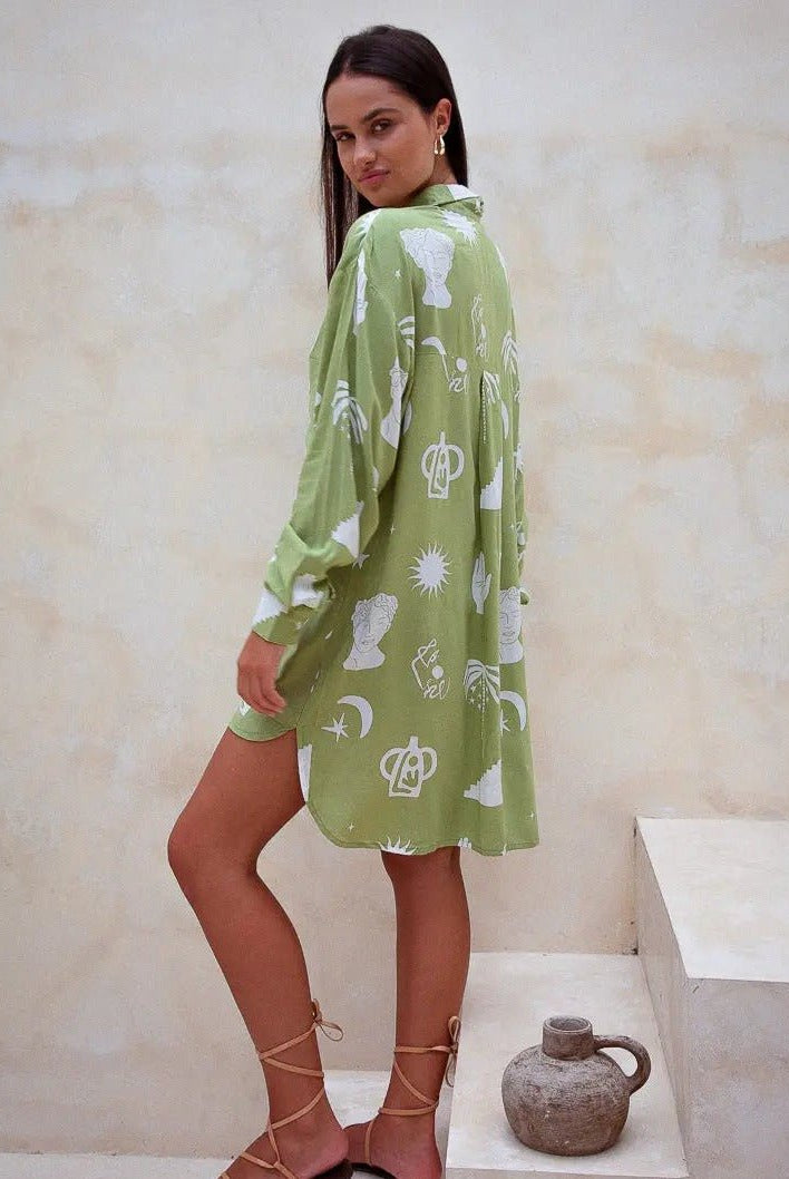 Date Palm Shirt dress - Summer shirt, oversized shirt, dress