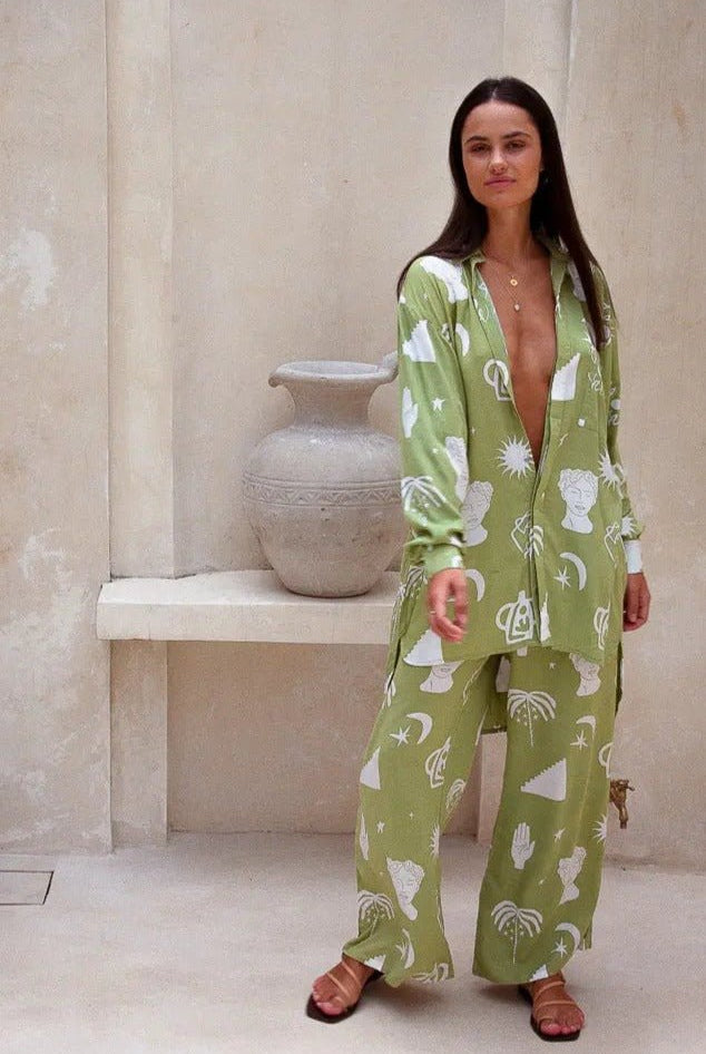 High Waisted relaxed green pants