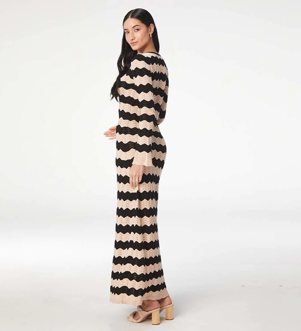 Ella Stripes Knitted Maxi Dress in Neutral