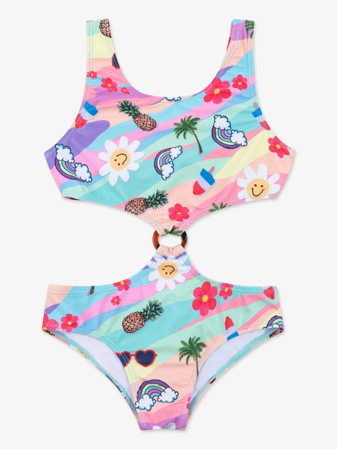 Girls Printed Side Cut One Piece Swimsuit UPF 50+