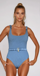 blue one piece swimsuit