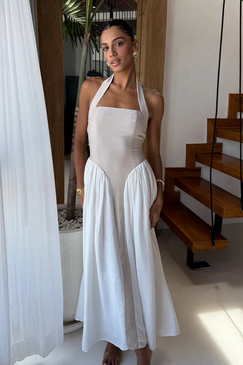 SAMMI MIDI DRESS - SAND/WHITE