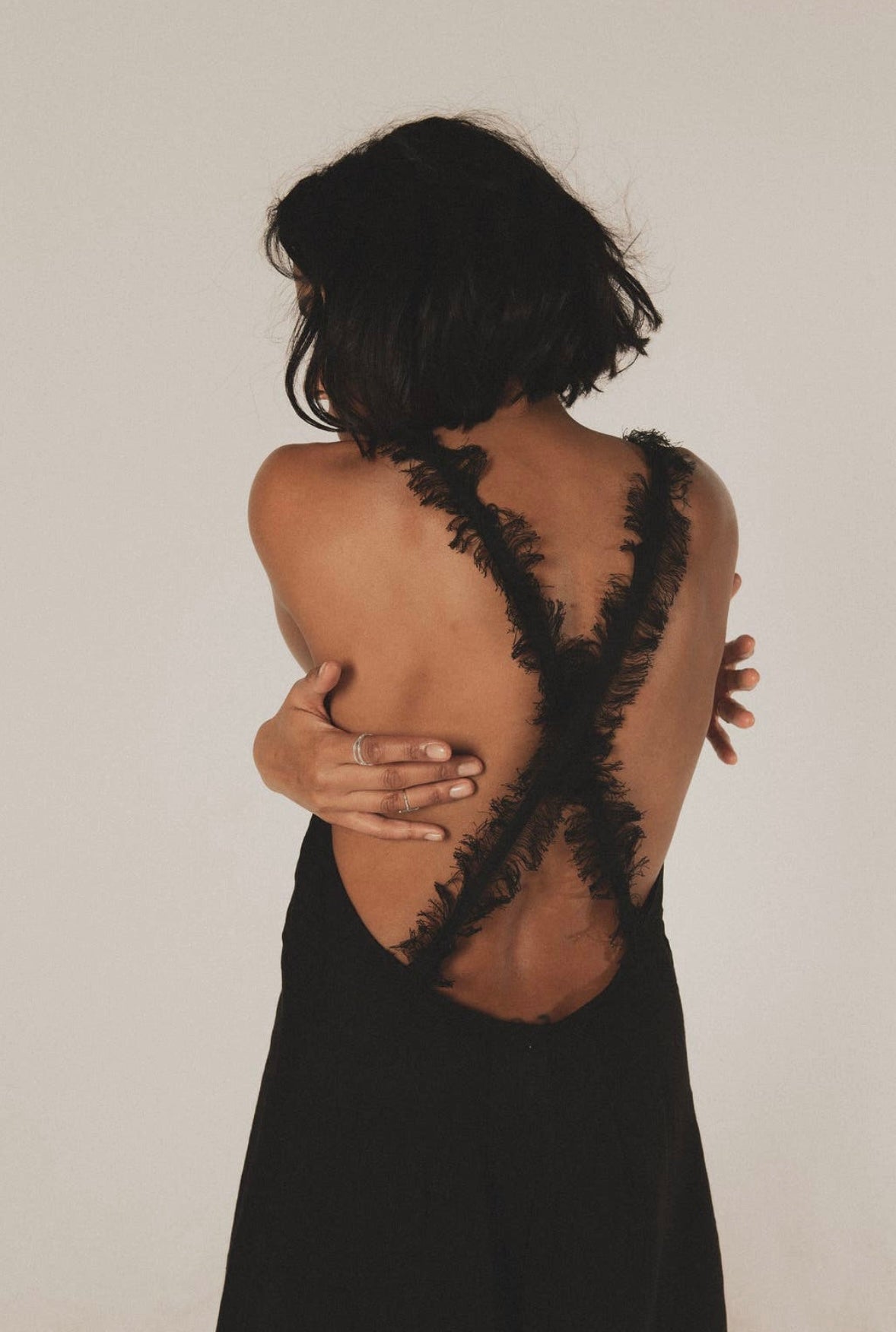 bora black maxi linen dress with open back