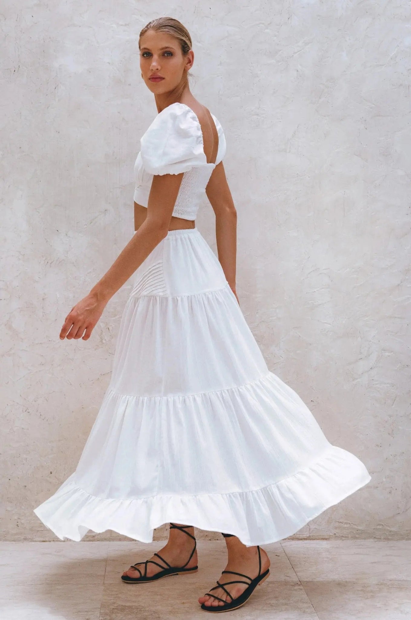 SOL SWIM Linen Maxi Skirt Set In White S
